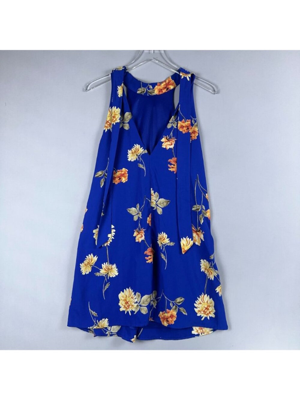 Lulus Swing Dress Size Medium Royal Blue Floral Print Sleeveless V-Neck Keyhole - Picture 7 of 14